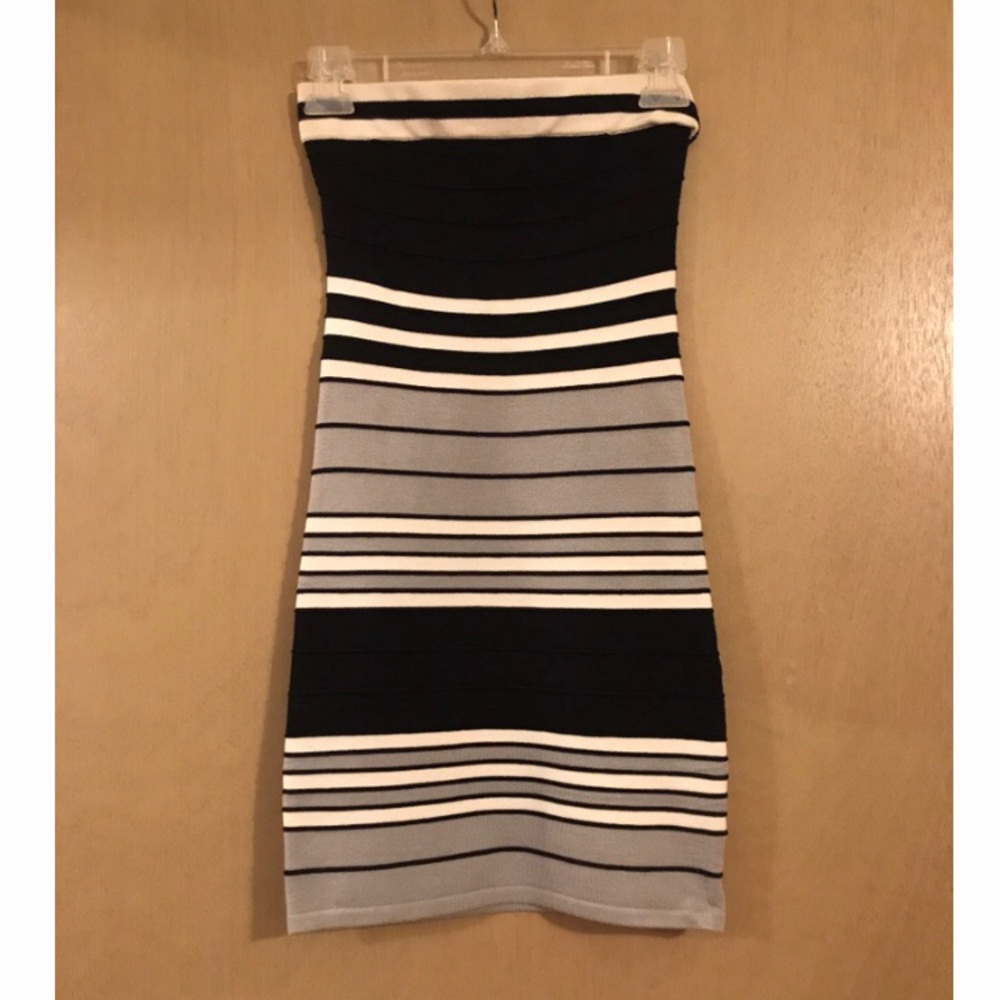 Wow Couture Black/White/Gray Strapless Dress